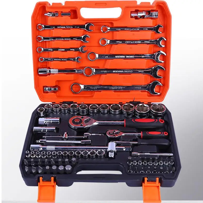 82pcs Home Car Repair Tool Kit Set Includes Socket Wrench & Ratchet Screwdriver with Bit Comes in Mechanical Tools Case