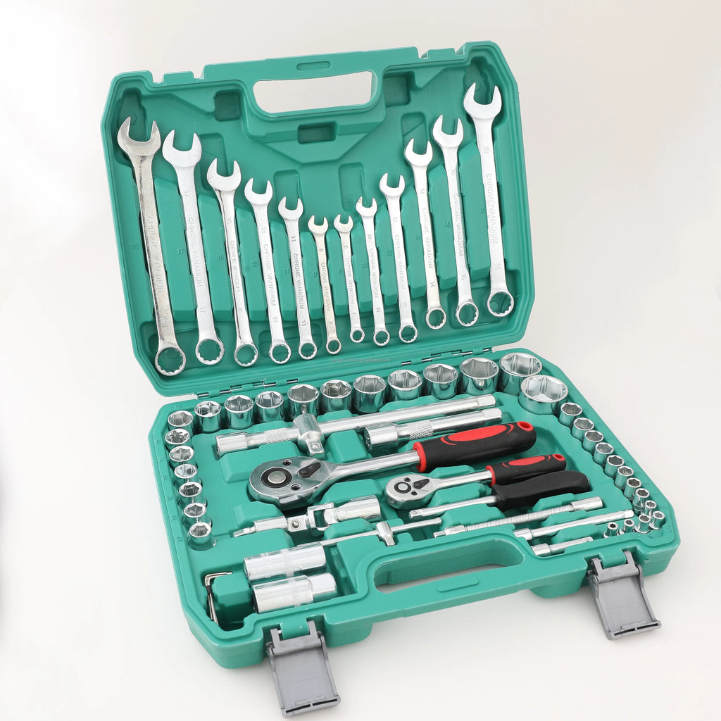 Professional 61-Pcs Car Motorcycle Repair Tool Set High Quality Orange Fast Ratchet Wrenches Home Multi-Function Toolbox-Only