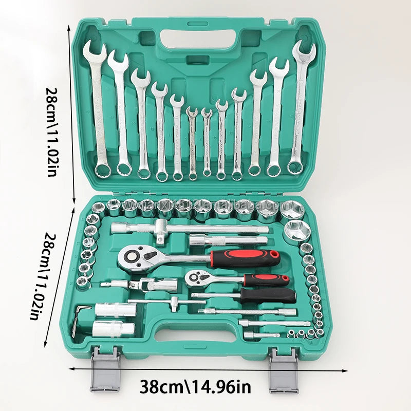Professional 61-Pcs Car Motorcycle Repair Tool Set High Quality Orange Fast Ratchet Wrenches Home Multi-Function Toolbox-Only
