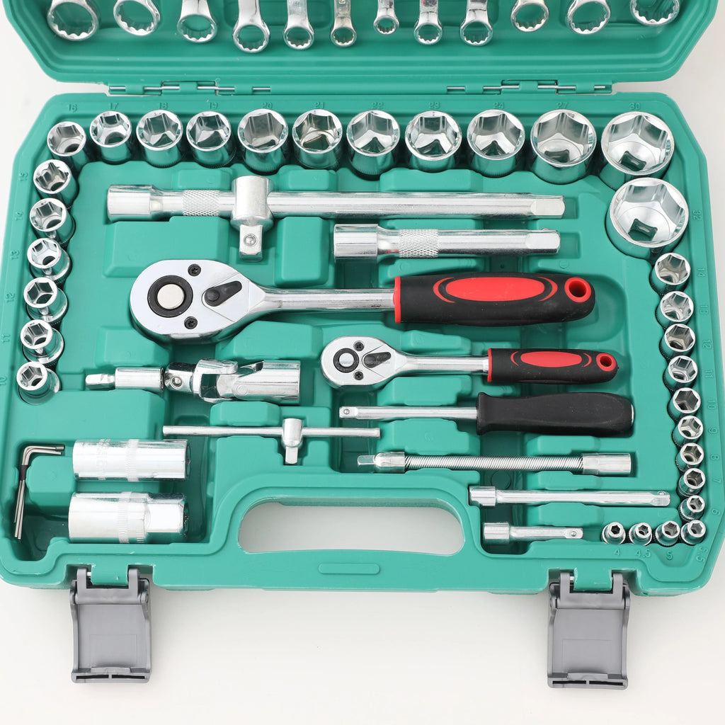 Professional 61-Pcs Car Motorcycle Repair Tool Set High Quality Orange Fast Ratchet Wrenches Home Multi-Function Toolbox-Only