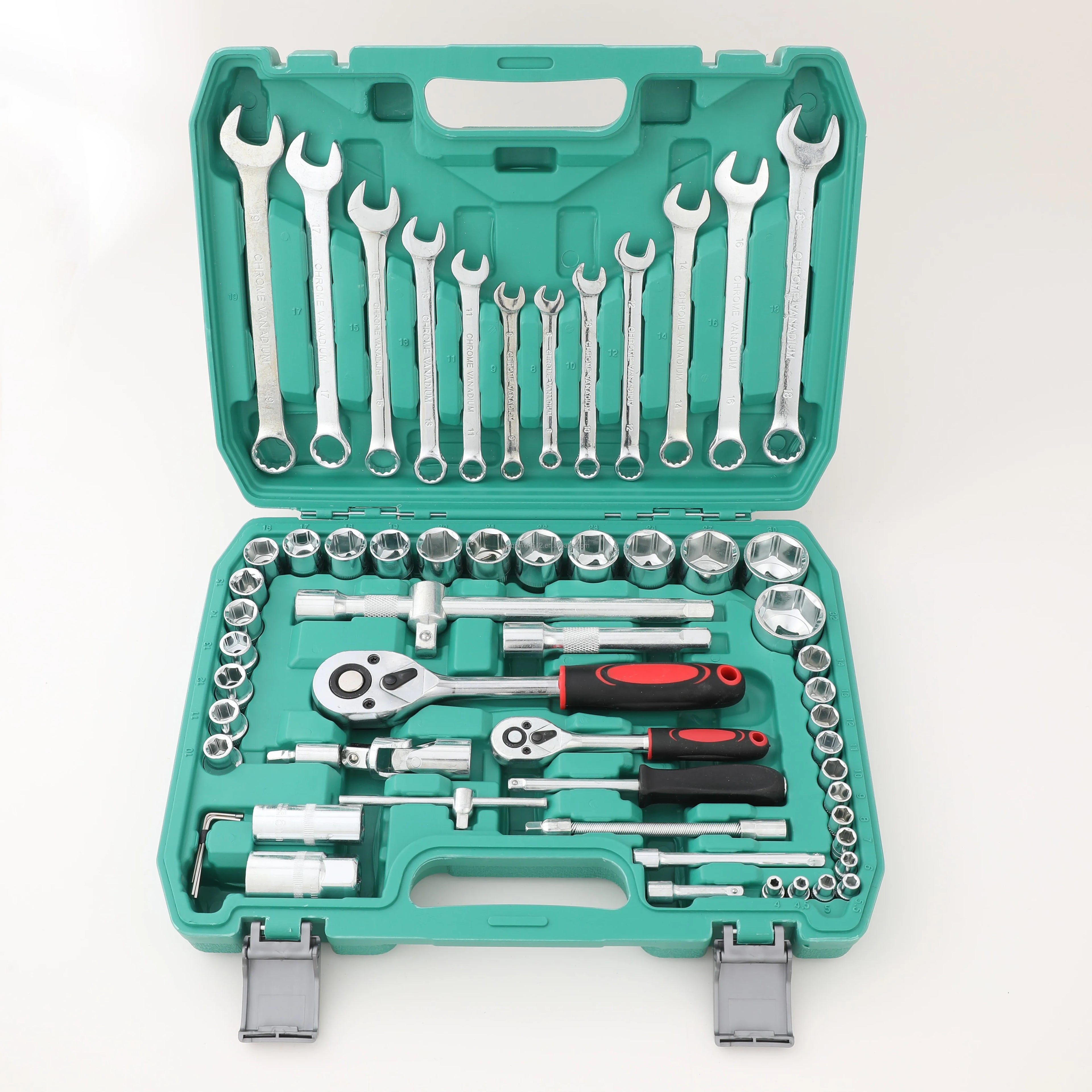 Professional 61-Pcs Car Motorcycle Repair Tool Set High Quality Orange Fast Ratchet Wrenches Home Multi-Function Toolbox-Only